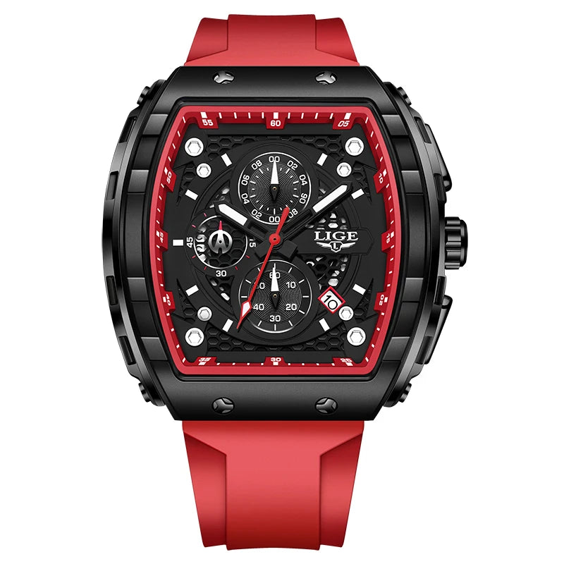 LIGE Top Brand Men's Watches Luxury Square Quartz Wristwatch Waterproof Luminous Chronograph Watch for Men Date Clock