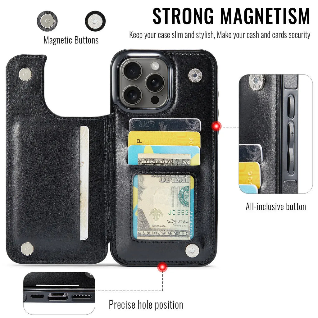 Wallet Card Holder Case for iPhone 16 15 14 13 12 11 Pro Max XS XR Leather Cover