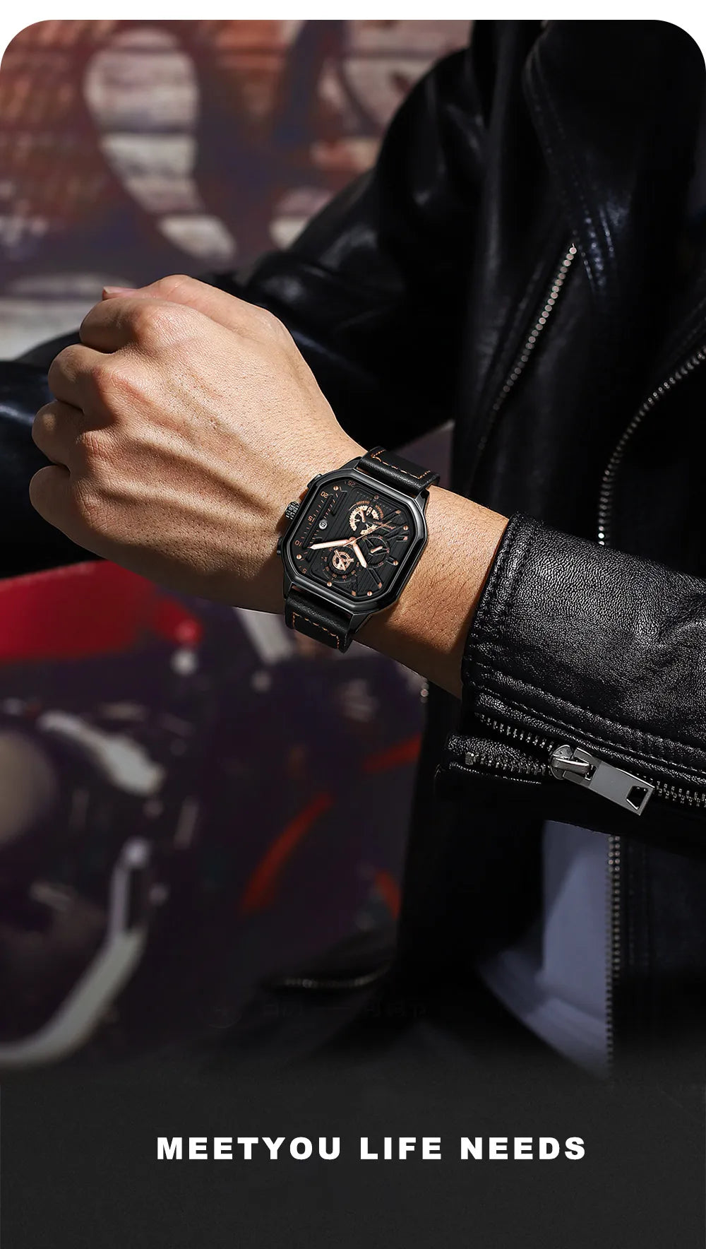 POEDAGAR New Luxury Casual Men's Quartz Watch Chronograph Date Waterproof Luminous Leather Man Watches Military Sports Men Watch