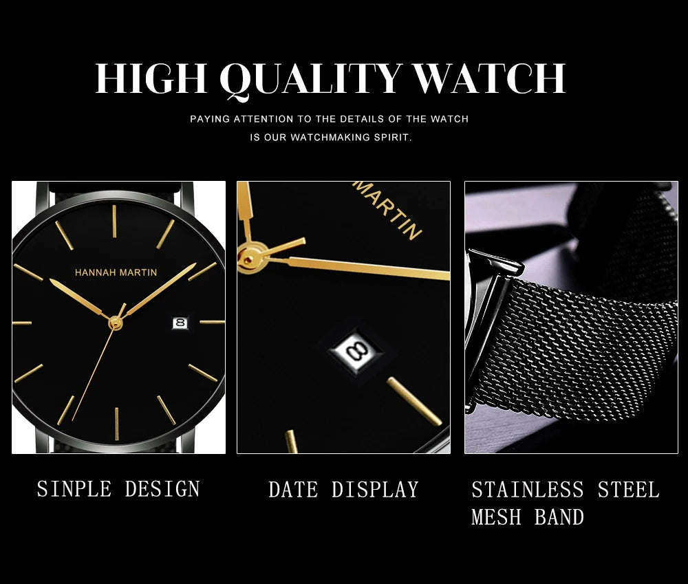 Men Dropshipping Wristwatch Hannah Martin Japan Movement 40mm Blue Minimalist Casual Leather Top Brand 3Bar Luxury Watch for Men