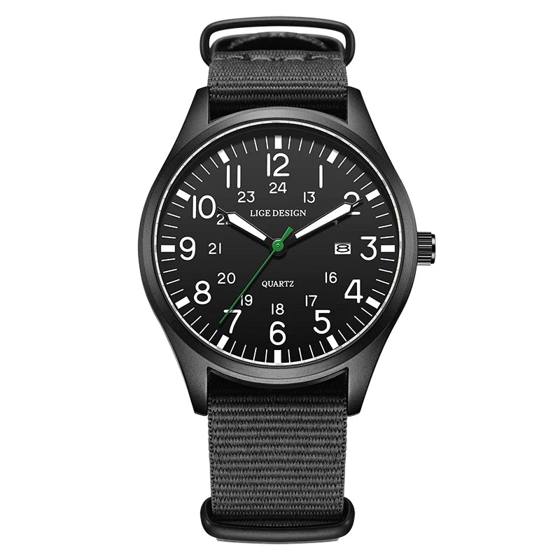 LIGE Original Top Quartz Watch Outdoor Sports Casual Simple Auto Date Clock Nylon Strap Waterproof Luminous Watches for Man Gift