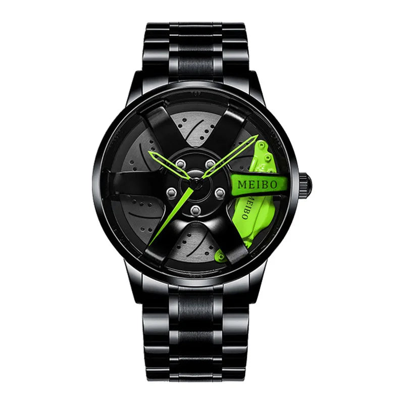 New Fashion Men Leather Watches Men Car Wheel Hub Stainless Steel Quartz Watch For Mens Military Sports Watch Relogio Masculino