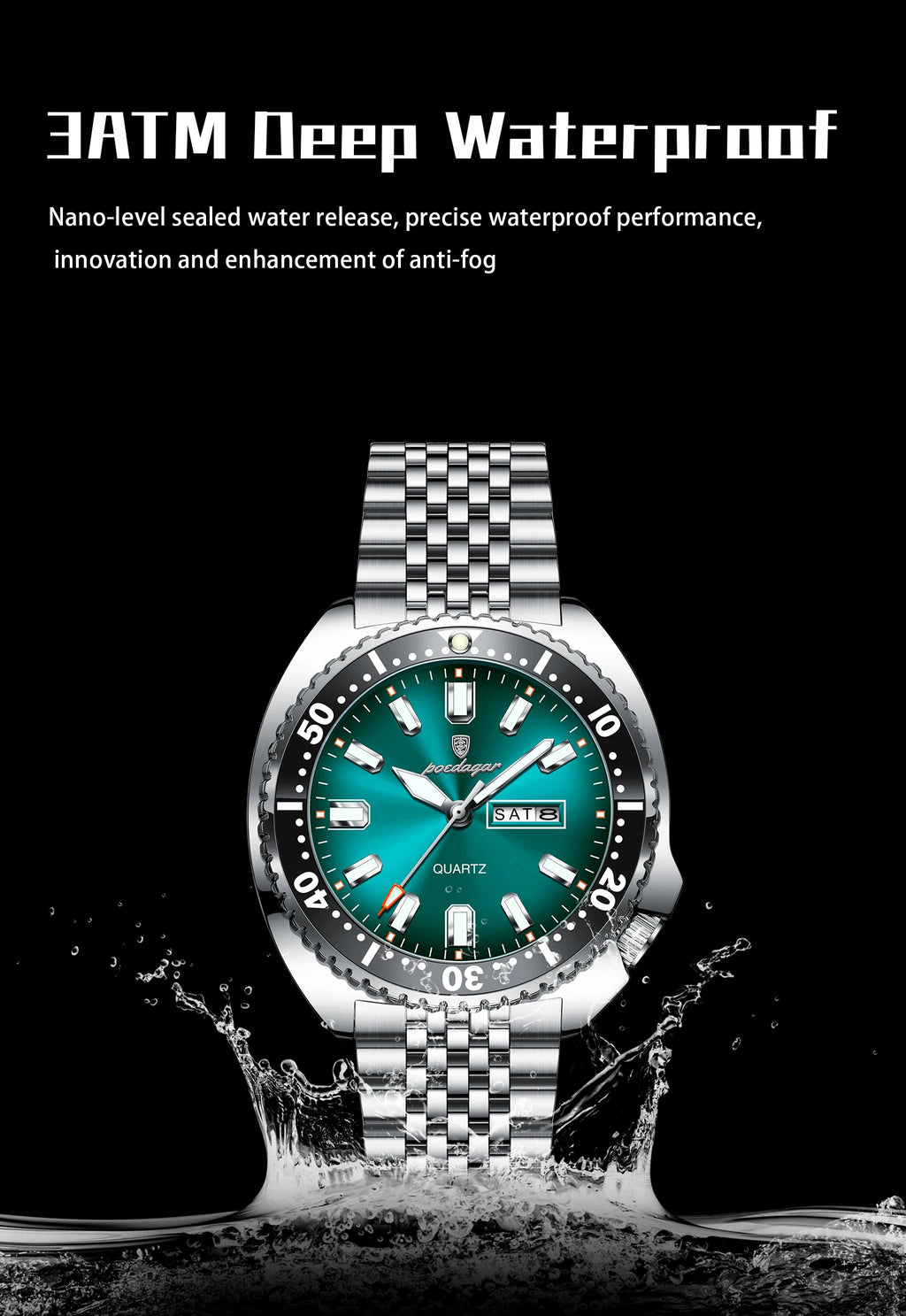POEDAGAR Luxury Fashion Men's Watch Waterproof Luminous Quartz Male Watch Date Week Stainless Steel Casual Watches For Men Reloj
