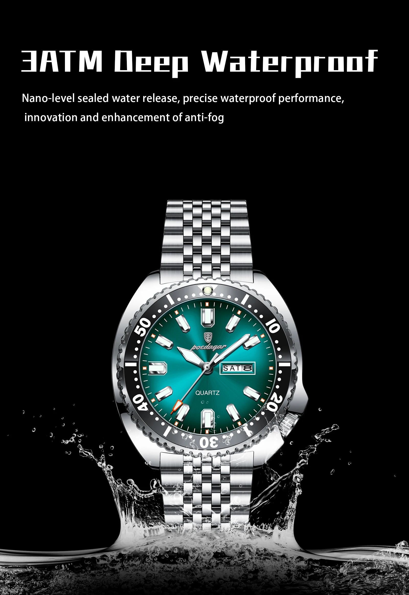 POEDAGAR Luxury Fashion Men's Watch Waterproof Luminous Quartz Male Watch Date Week Stainless Steel Casual Watches For Men Reloj