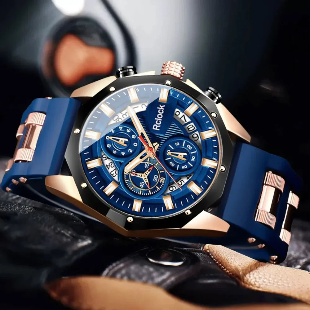 [Fashion Men's Quartz Watch ] 2pcs Casual Sports Men Watch Silicone Strap, Calendar Display, Ideal Men's Valentine's Day,