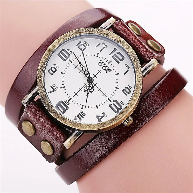 Vintage Leather Band Women's Watch Casual Arabic Dial Ladies Wristwatches