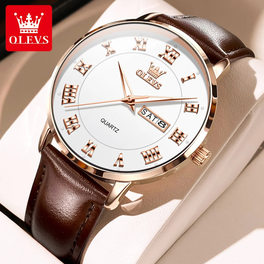 OLEVS 2920 Men Watch Fashion Business Roman Scale Waterproof Clock Luxury Brand Quartz Watch Leisure Calendar Week Men Watch