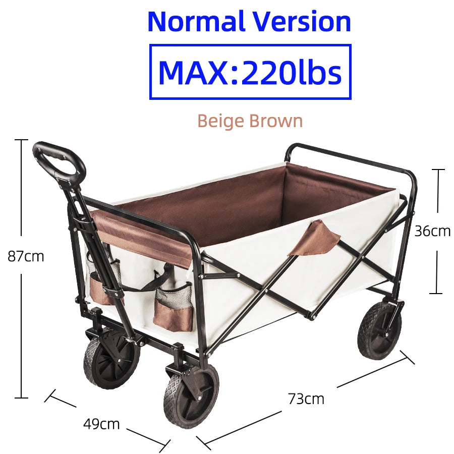 Large Weight Capacity Heavy Duty Wagon Cart Folding us Wagon for Outdoor Garden Beach wagon Camping Equipment with Cup Holders
