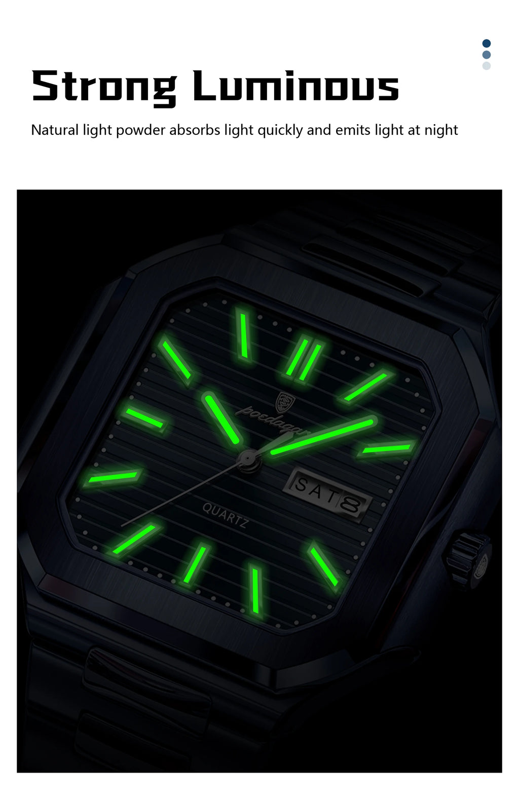 POEDAGAR Top Luxury Brand Male Watch Waterproof Luminous Date Week Quartz Men's Watches Stainless Steel Fashion Square Men Watch