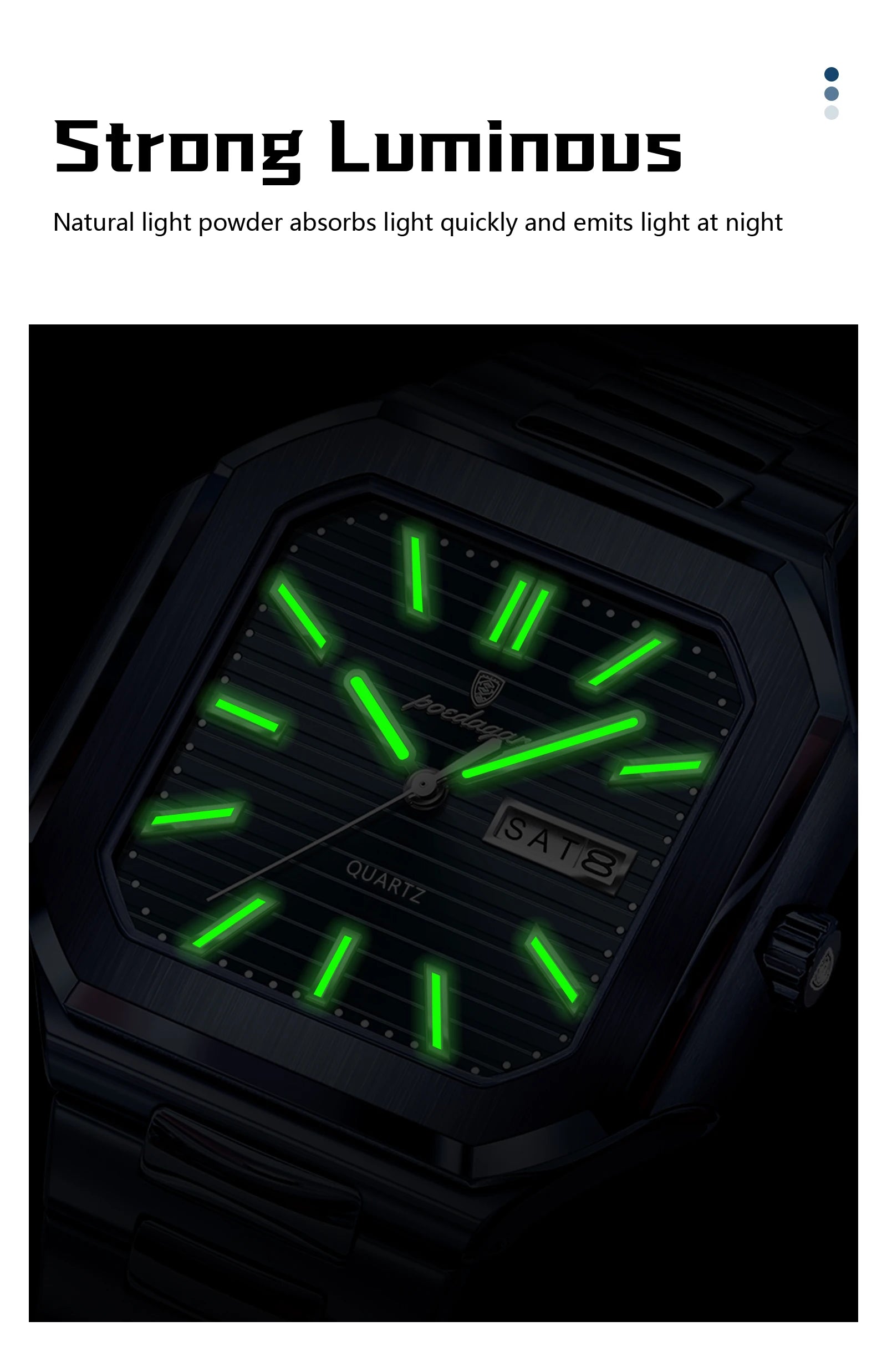 POEDAGAR Top Luxury Brand Male Watch Waterproof Luminous Date Week Quartz Men's Watches Stainless Steel Fashion Square Men Watch