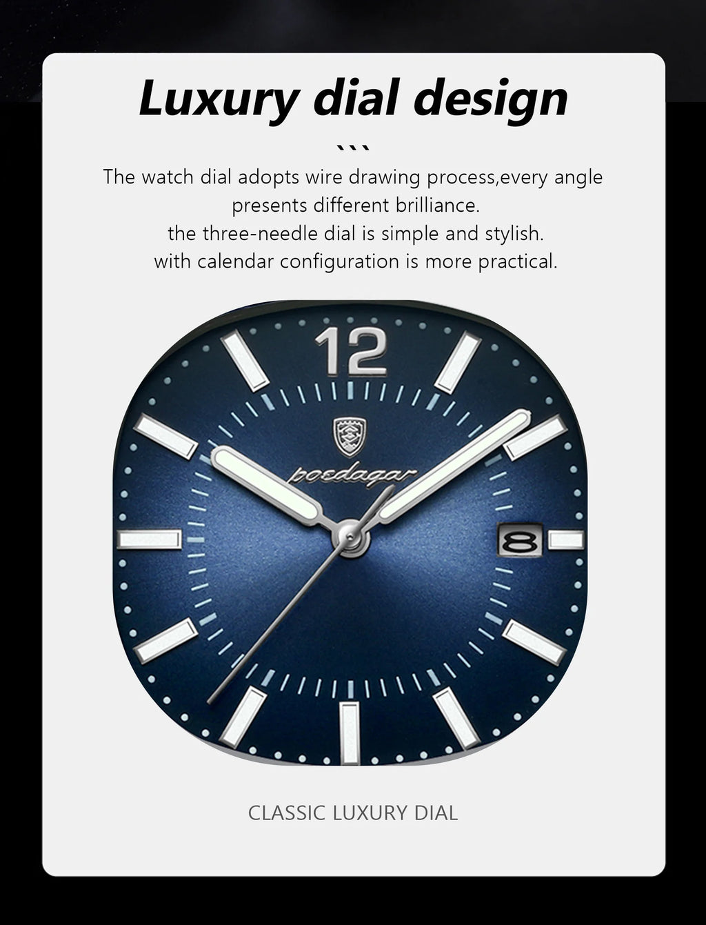 POEDAGAR Luxury Square Man Quartz Watch Waterproof Luminous Date Men's Watch High Quality Stainless Steel Business Men Watches