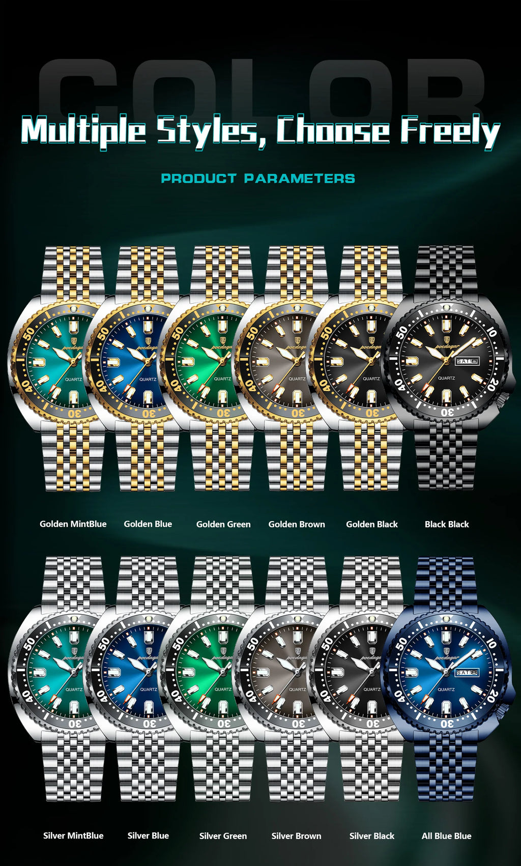 POEDAGAR Luxury Fashion Men's Watch Waterproof Luminous Quartz Male Watch Date Week Stainless Steel Casual Watches For Men Reloj