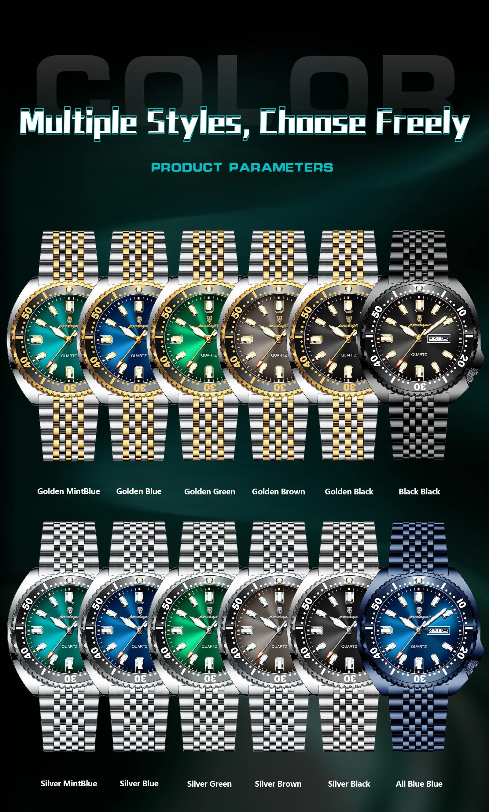 POEDAGAR Luxury Fashion Men's Watch Waterproof Luminous Quartz Male Watch Date Week Stainless Steel Casual Watches For Men Reloj