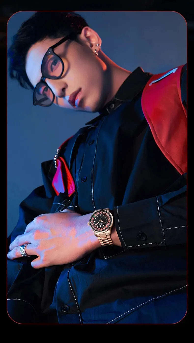 Mark Fairwhale 5031 Fashion Quartz Watches for Man Creative Rotating Dial Luminous Waterproof Steel Strap Casual Men Wristwatch