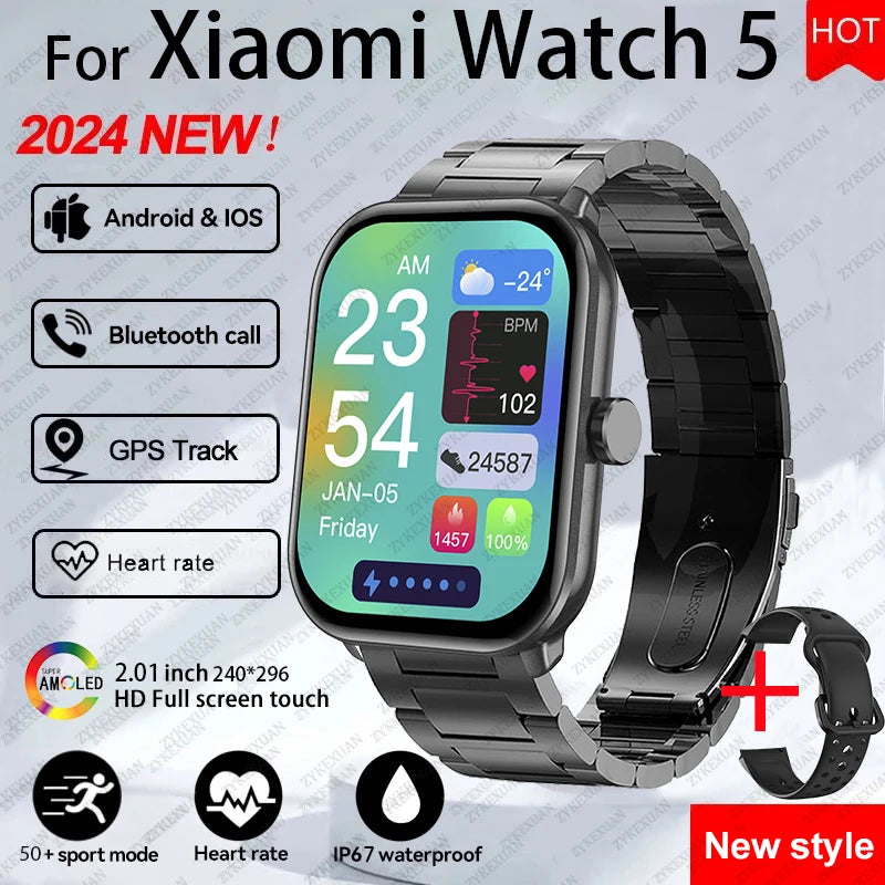For Xiaomi Watch 5 Global Version Men Women HD AMOLED Display Heart Rate Bluetooth Call GPS Track Waterproof Sports Smart Watch