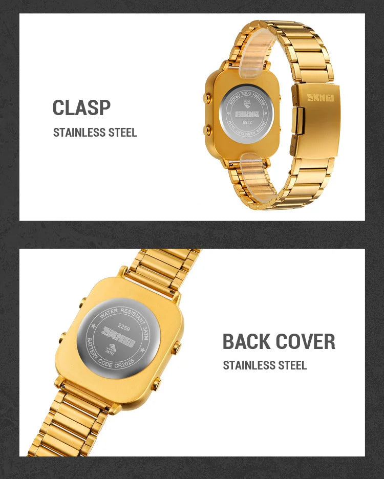 Skmei Men Digital Watches Luxury Stainless Steel Strap Dual Time Zone Man Sports Bracelet Watch 30M Waterproof Male Alarm Clock