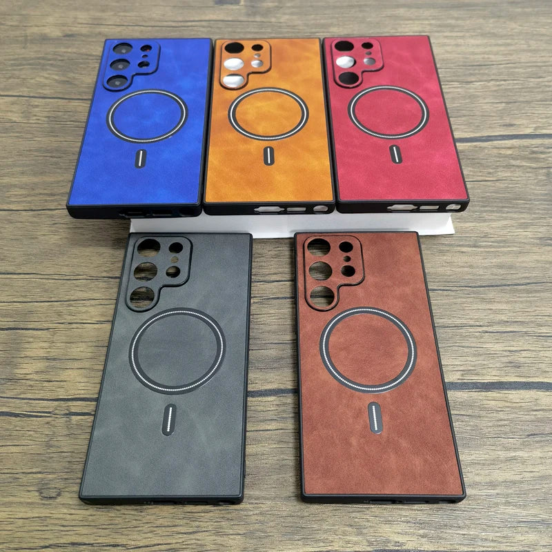Luxury Leather Magnetic Case For Samsung Galaxy S26 S25 S24 S23 S22 S21 Ultra Plus FE Note 20 S 24 23 For Magsafe Wireless Cover
