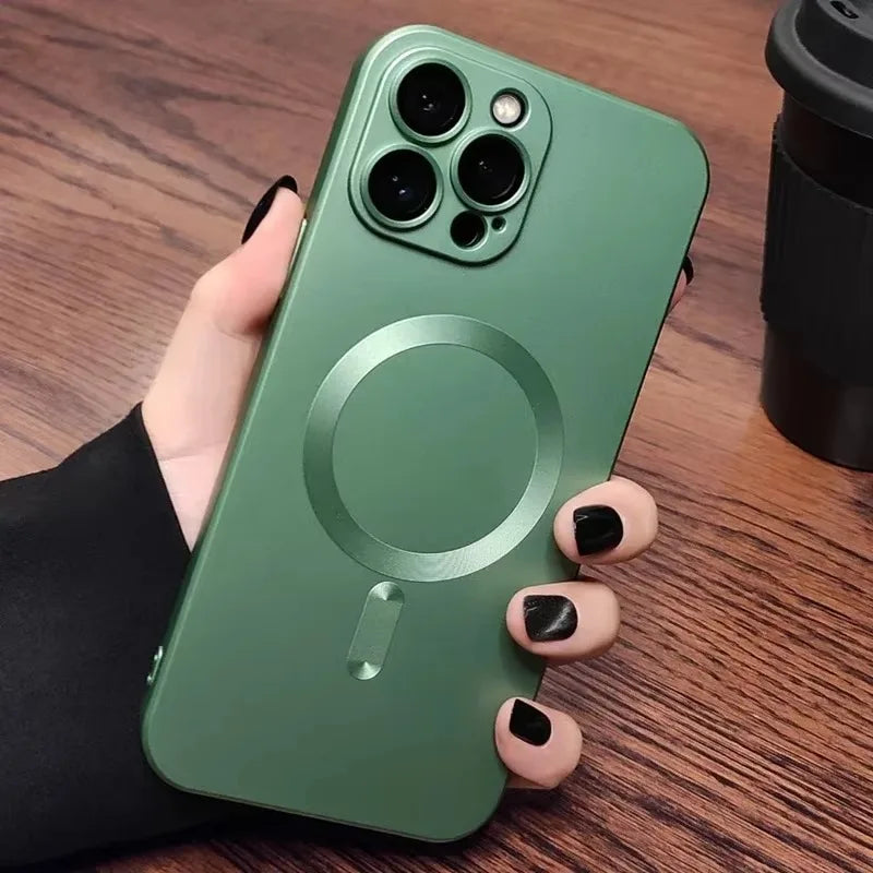 Magnetic Luxury Matte For Magsafe Wireless Charging Case For iPhone 16e 15 14 13 12 17 Pro Max Glass Lens Protection Soft Cover