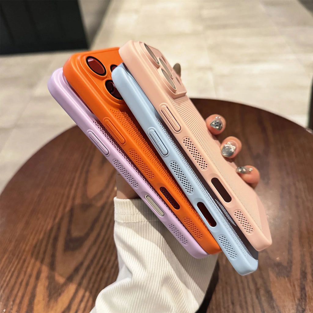 Original Cooling Grid Heat Dissipation Phone Case For iPhone 17Air 16 16E 15 14 13 12 11 17 Pro Max Mesh Breathable Hard Cover