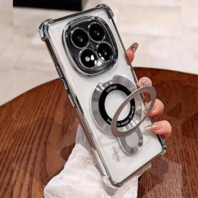 Shockproof Magnetic Bracket Phone Case For Xiaomi Redmi Note 14 15 Pro Plus 15C 14C 14S 4G 5G Stand Clear Soft Silicone Cover