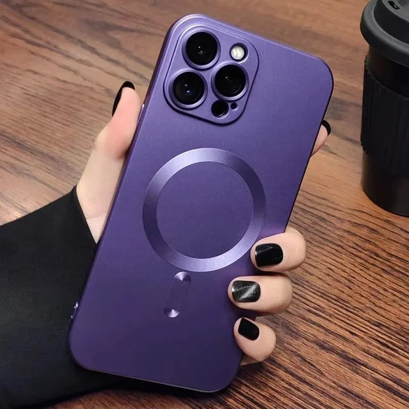 Magnetic Luxury Matte For Magsafe Wireless Charging Case For iPhone 16e 15 14 13 12 17 Pro Max Glass Lens Protection Soft Cover