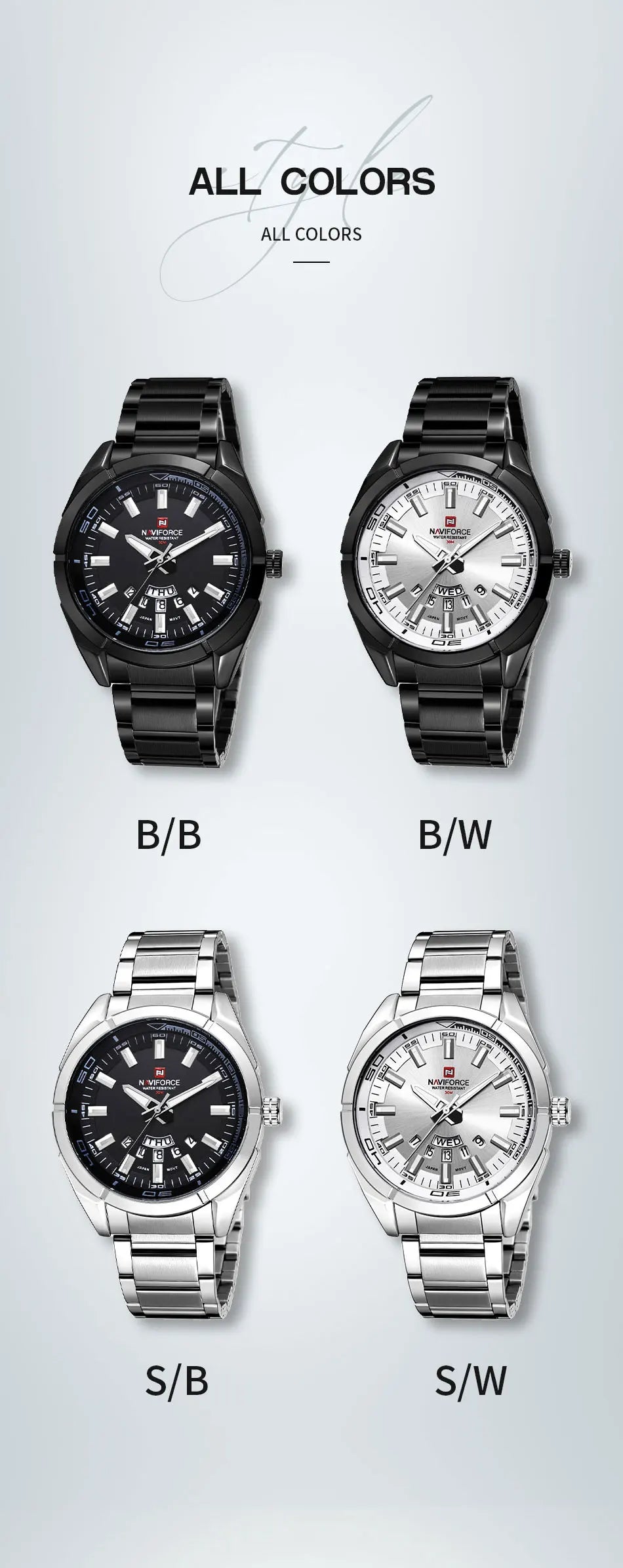 NAVIFORCE Classic Casual Watch for Men Stainless teel Sport Waterproof Male Watches Quartz Date Display Clock  Relogio Masculino