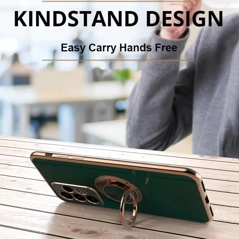 Luxury Plating 360°Rotate Metal Ring Holder Phone Case For Samsung Galaxy S25 Ultra S24 S23 FE S22 S21 S20 S10 Plus Back Cover
