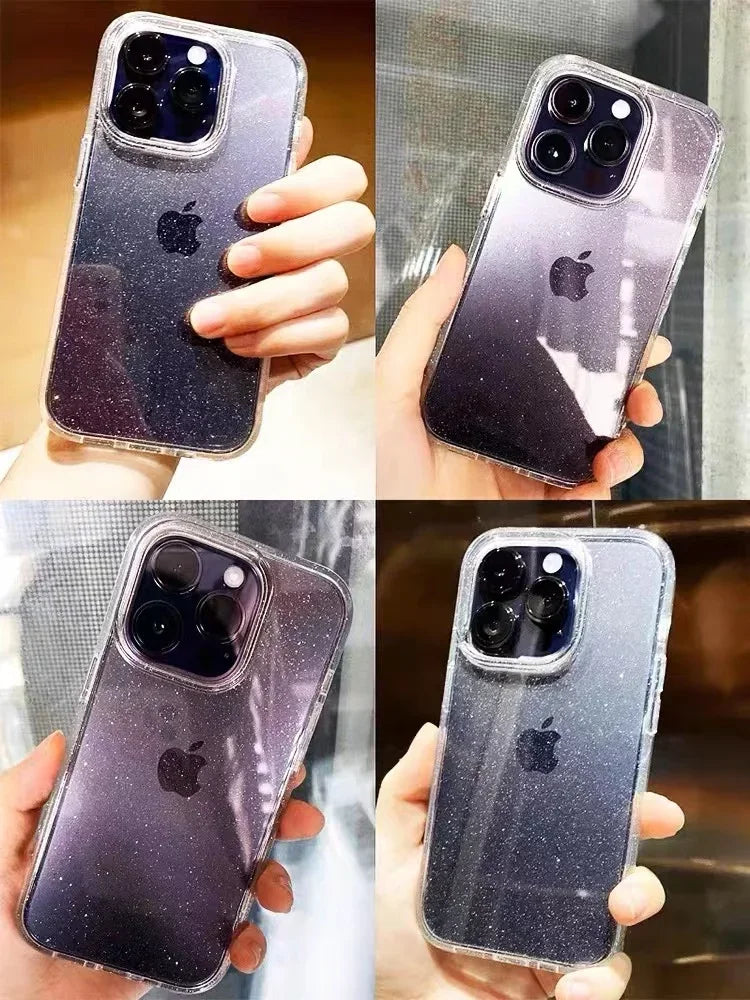 Classic Fashion Flash Powder Transparent Soft Shockproof Mobile Phone Case for IPhone16 15 14 13  Pro Max Mini The Perfect Case