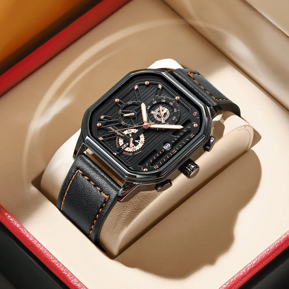 POEDAGAR New Luxury Casual Men's Quartz Watch Chronograph Date Waterproof Luminous Leather Man Watches Military Sports Men Watch