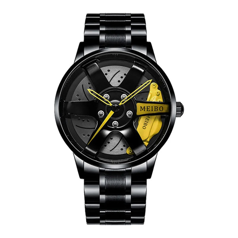 New Fashion Men Leather Watches Men Car Wheel Hub Stainless Steel Quartz Watch For Mens Military Sports Watch Relogio Masculino