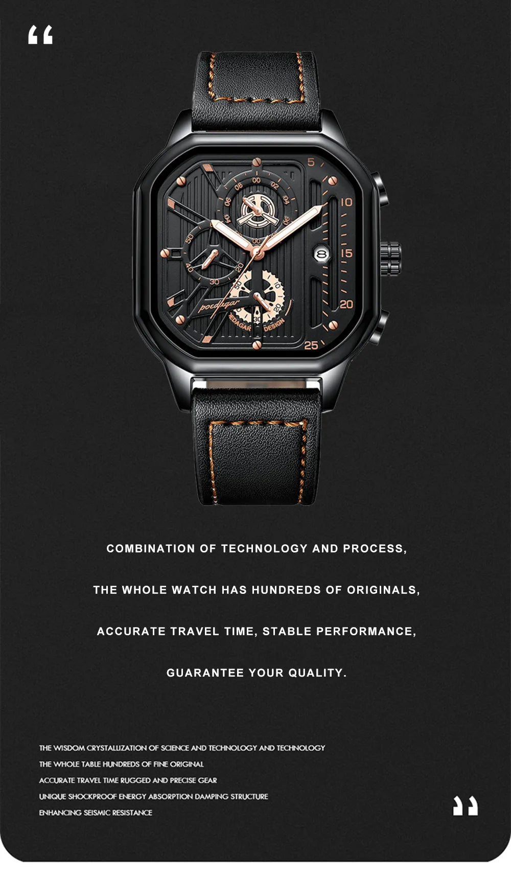 POEDAGAR New Luxury Casual Men's Quartz Watch Chronograph Date Waterproof Luminous Leather Man Watches Military Sports Men Watch