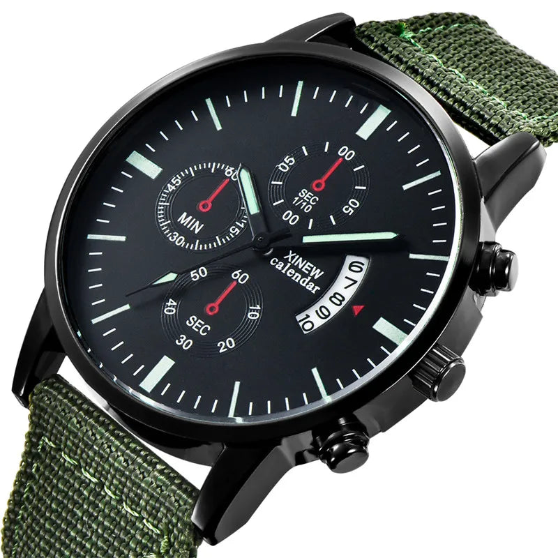 Reloj Hombre Original XINEW Brand Watches For Men Fashion Casual Nylon Band Army Date Quartz Watch Black Relogio Masculino 2024