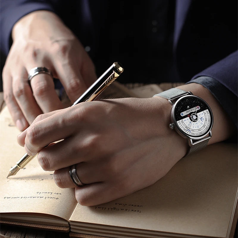 Unique Business Men Watch Fashion Auto Date Stainless Steel Strap Quartz Wristwatch Man Gifts For Him Calendar Clock