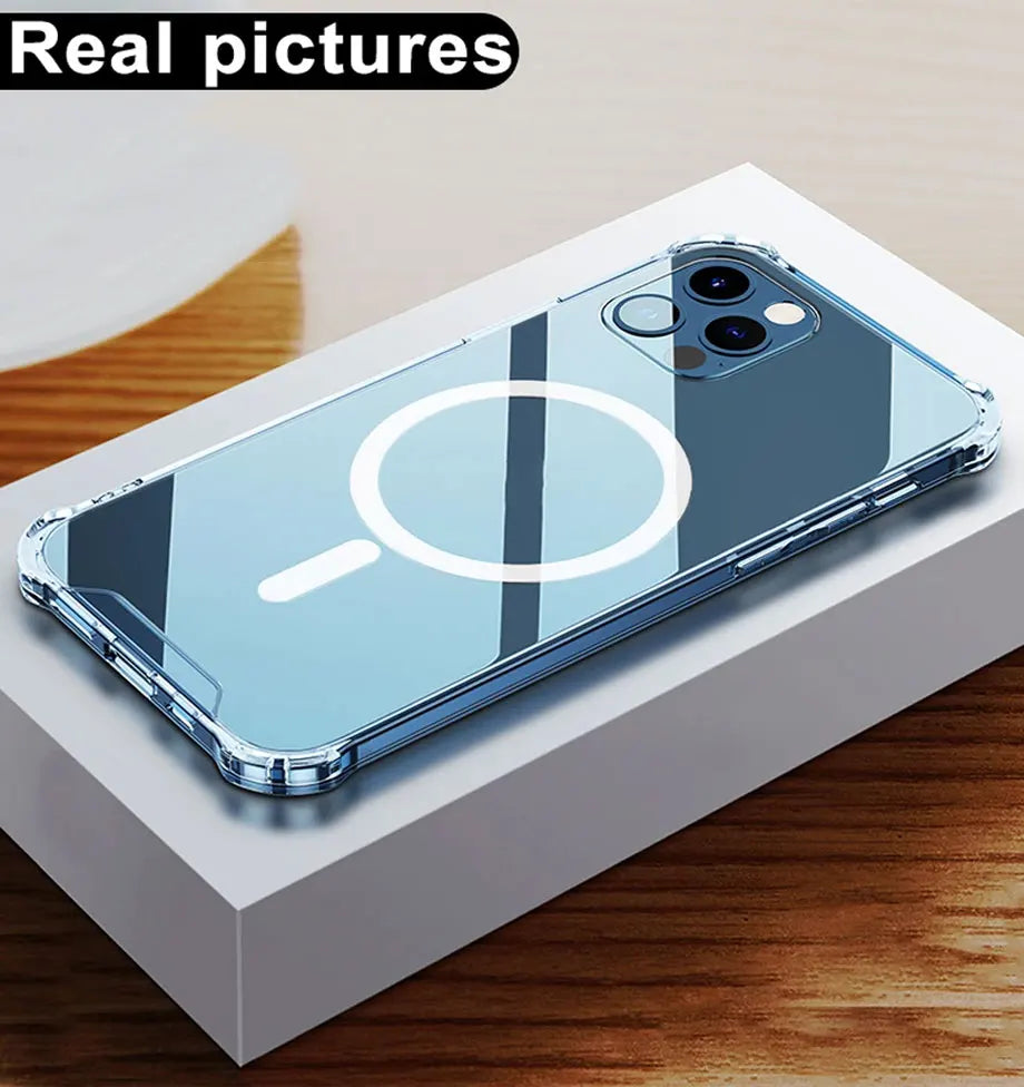 Magnetic Wireless Charger For Magsafe Transparent Case For iPhone 17 11 12 13 14 15 16 Pro Max Plus Shockproof Soft Bumper Cover