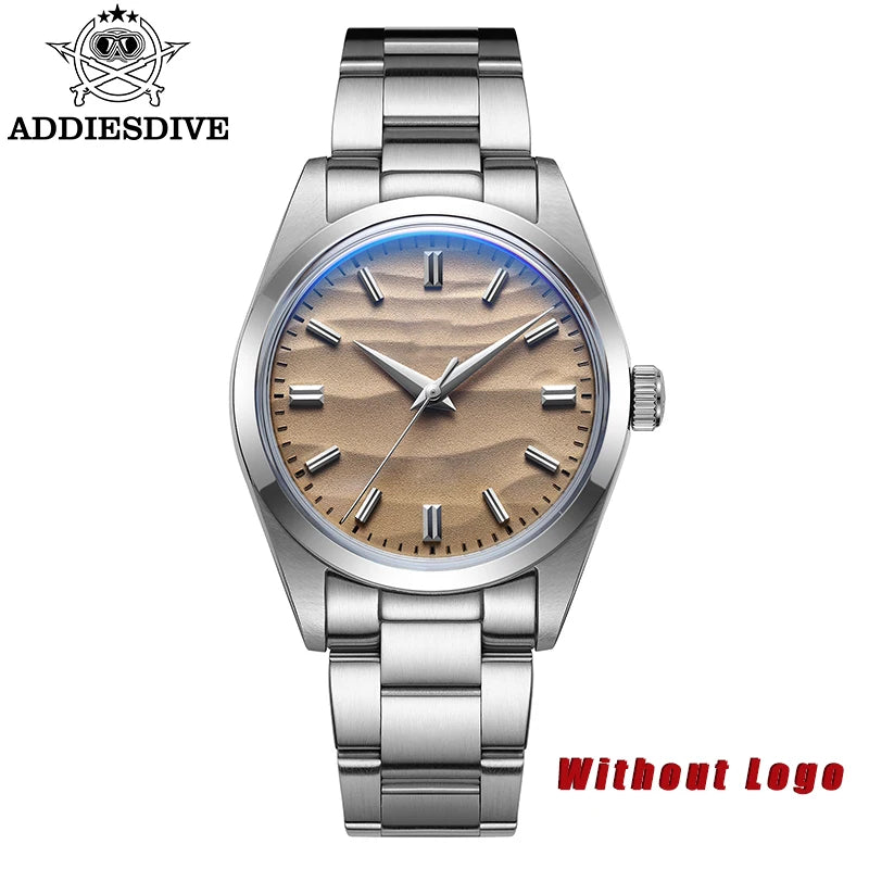 ADDIESDIVE Men's Watch Sand Dial 36mm Quartz Watch 100m Waterproof 316L Stainless Steel AR Coated Dome Glass WristWatch for Men