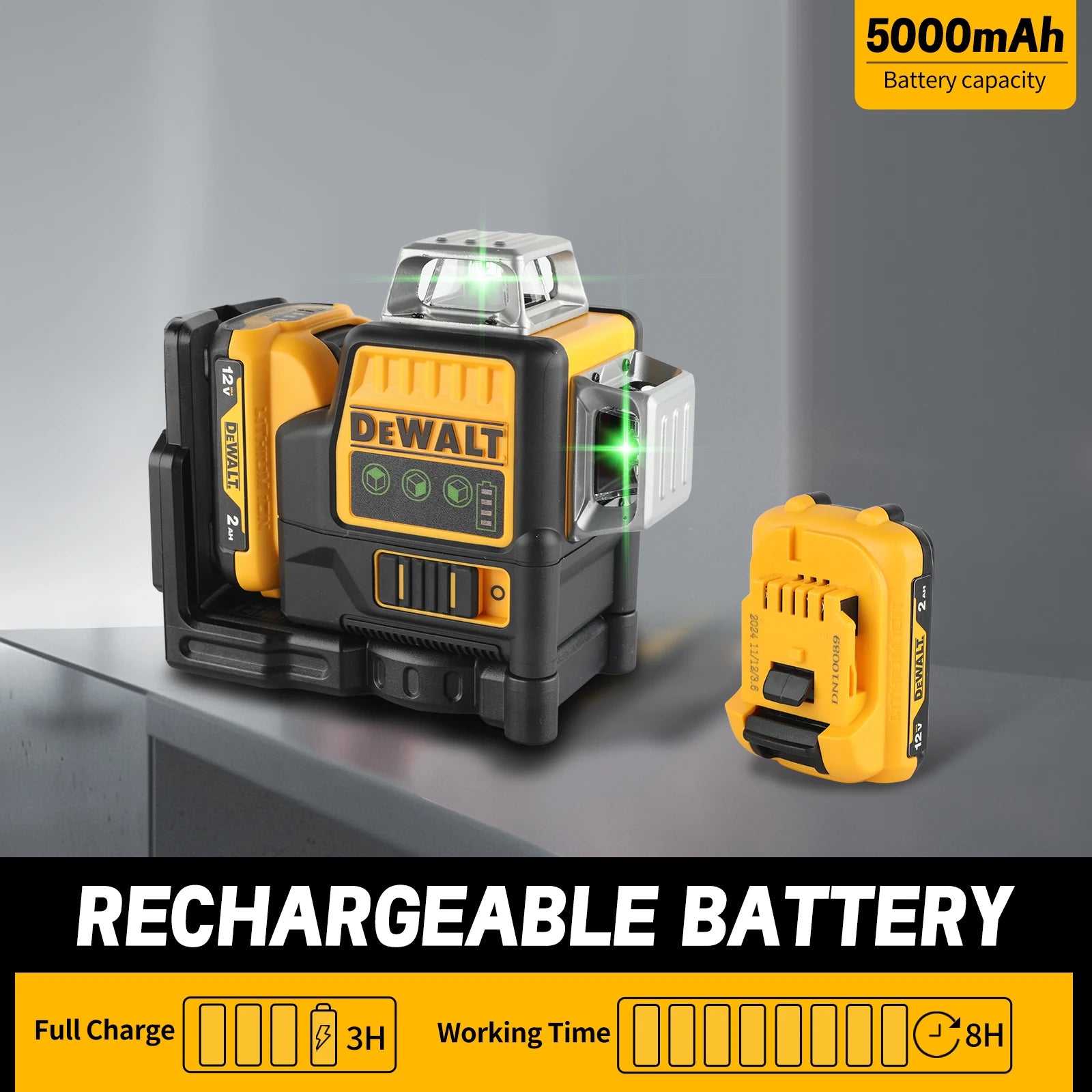Dewalt us NEW DW089LG 12 Lines 3 Sides*360 Degree Vertical 12V Lithium Battery Laser Level Horizontal Green Meter Outdoor Leveling