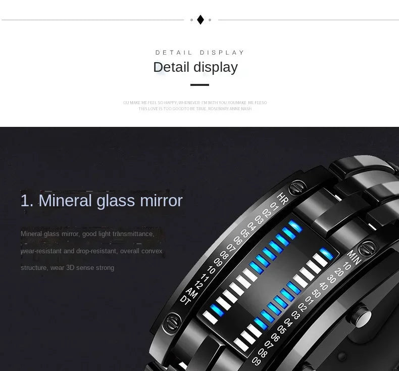 Men Watch 50m Waterproof Lava Watch Double Row Lamp Led Watch Male Binary Steel Band Electronic Sport Watch Relogios Masculino