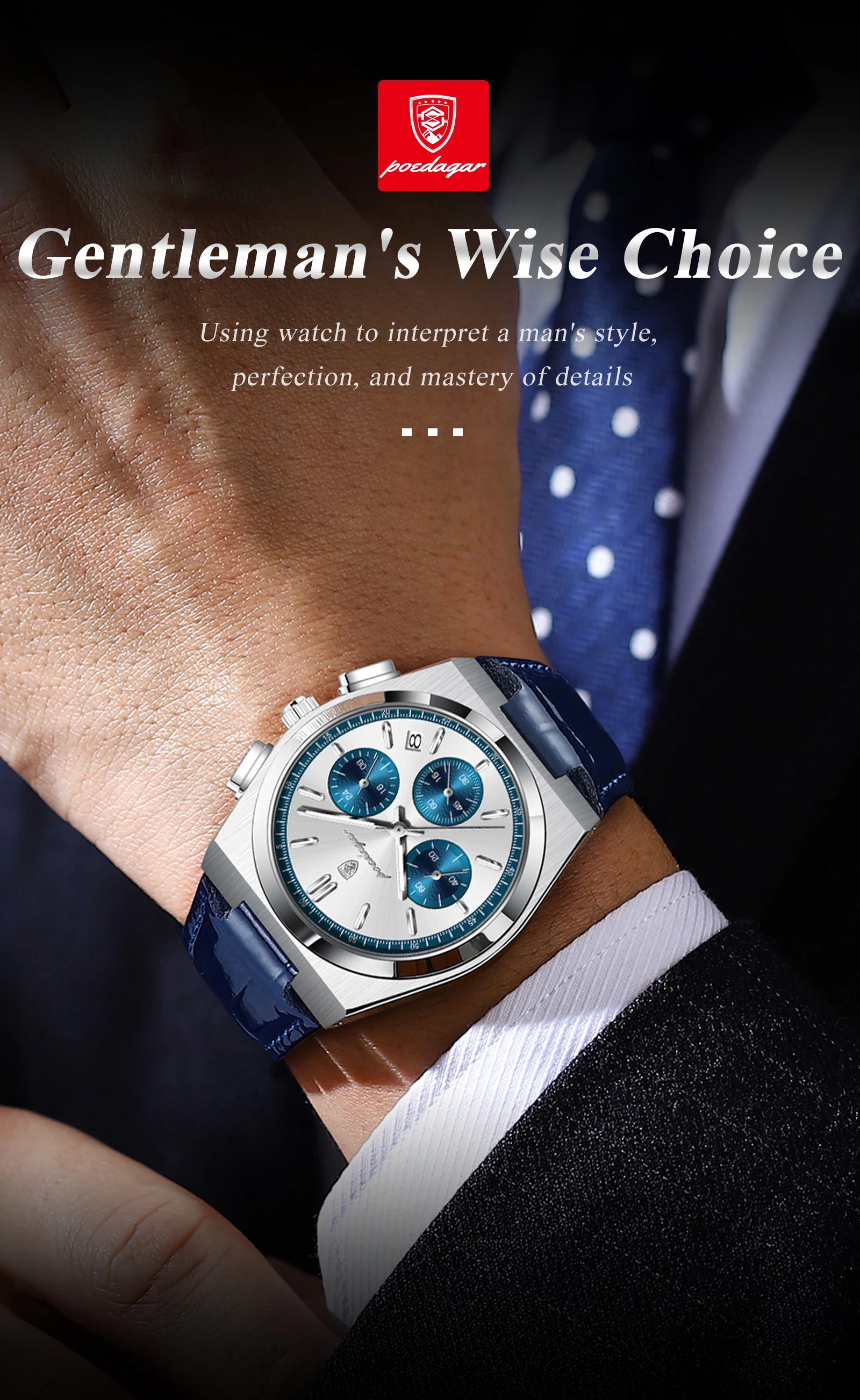 POEDAGAR Luxury Classic Men's Watch Waterproof Luminous Chronograph Date Quartz Man Clock Fashion Sports Leather Watches For Men