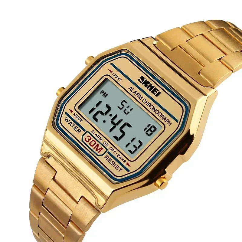 Skmei 3Bar Waterproof Digital Watch Reloj Hombre For Casual Sport 1123 Fashion Men Stainless Steel Strap LED Display Watches
