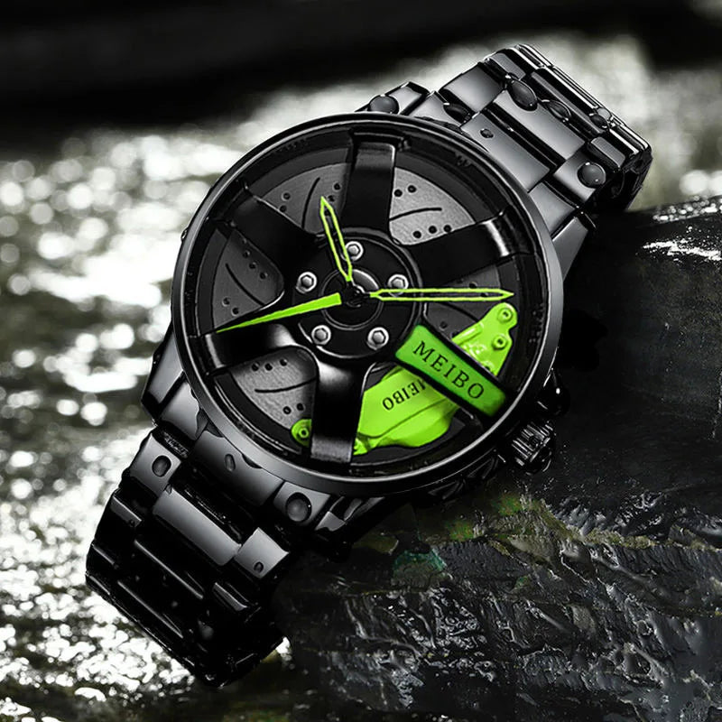 New Fashion Men Leather Watches Men Car Wheel Hub Stainless Steel Quartz Watch For Mens Military Sports Watch Relogio Masculino