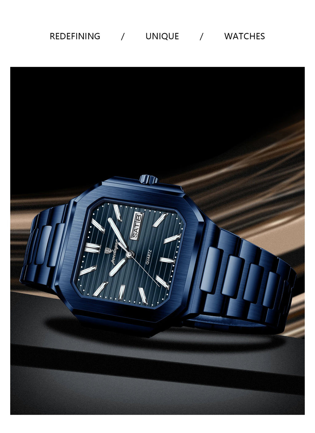 POEDAGAR Top Luxury Brand Male Watch Waterproof Luminous Date Week Quartz Men's Watches Stainless Steel Fashion Square Men Watch