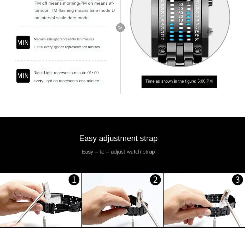 Men Watch 50m Waterproof Lava Watch Double Row Lamp Led Watch Male Binary Steel Band Electronic Sport Watch Relogios Masculino