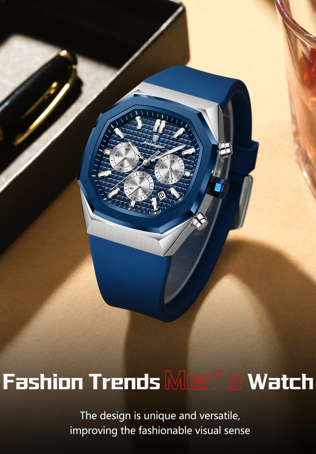 POEDAGAR Business Men's Wristwatch Chronograph Date Silicone Strap Man Watch Waterproof Luminous Military Quartz Watches For Men