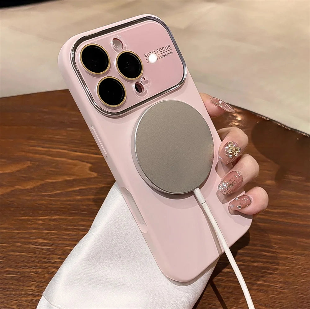 Advanced Liquid Phone Case For iPhone 17 16 14 15 Pro Max Magnetic Charging Glass Lens Protective Cover Silicone Couple Set