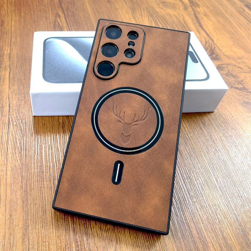 Luxury Leather Case For Samsung Galaxy S26 S25 S24 S23 S22 S21 Ultra Plus FE Note 20 S 24 23 Cover  For Magsafe Wireless Charge