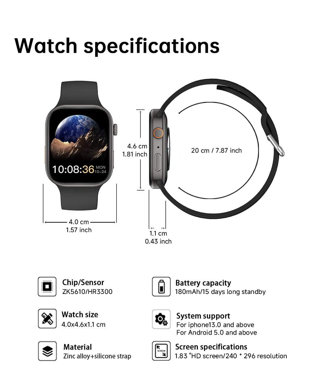 2026 Smart Watch 1.83" HD Screen Bluetooth Call Heart Rate Monitoring 120+ Sports Modes Waterproof for Men Woman Smartwatch Gift