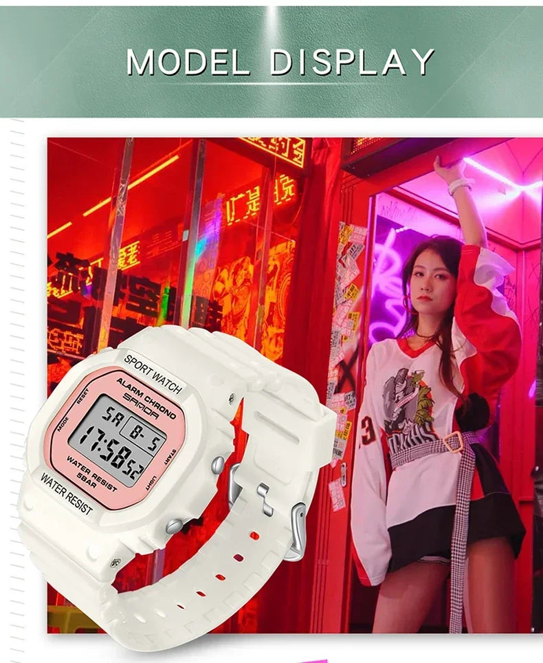 SANDA 293  Waterproof Watch Fashion Brand Ladies Watches For Women Sport Digital Wristwatches Female Clock LED Display 50m
