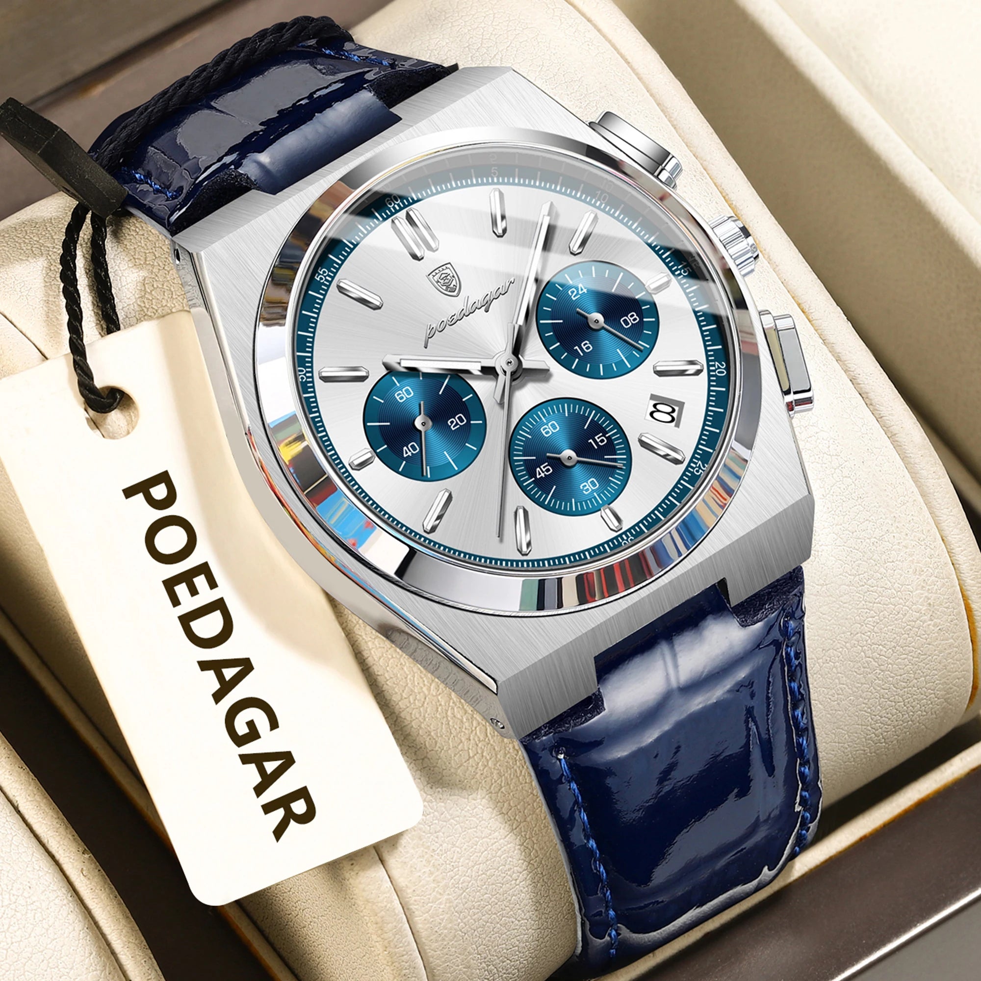 POEDAGAR Luxury Classic Men's Watch Waterproof Luminous Chronograph Date Quartz Man Clock Fashion Sports Leather Watches For Men