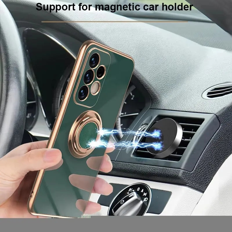 Luxury Plating 360°Rotate Metal Ring Holder Phone Case For Samsung Galaxy S25 Ultra S24 S23 FE S22 S21 S20 S10 Plus Back Cover