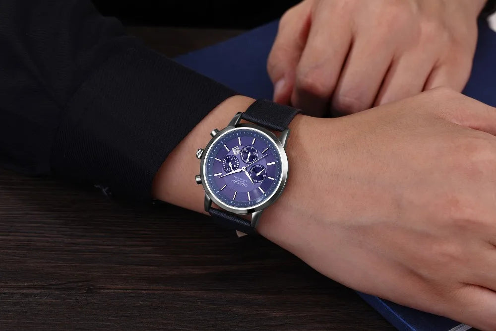 CHRONOS Mens Watches Male Sport Business Quartz Wristwatch  Dress Leather Clock Causal Military Timepiece Relogio Masculino